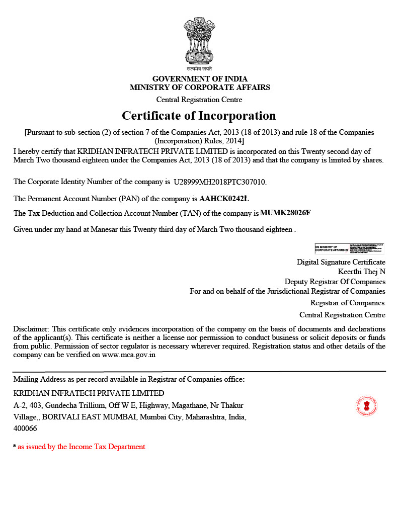 Certificate of Incorporation